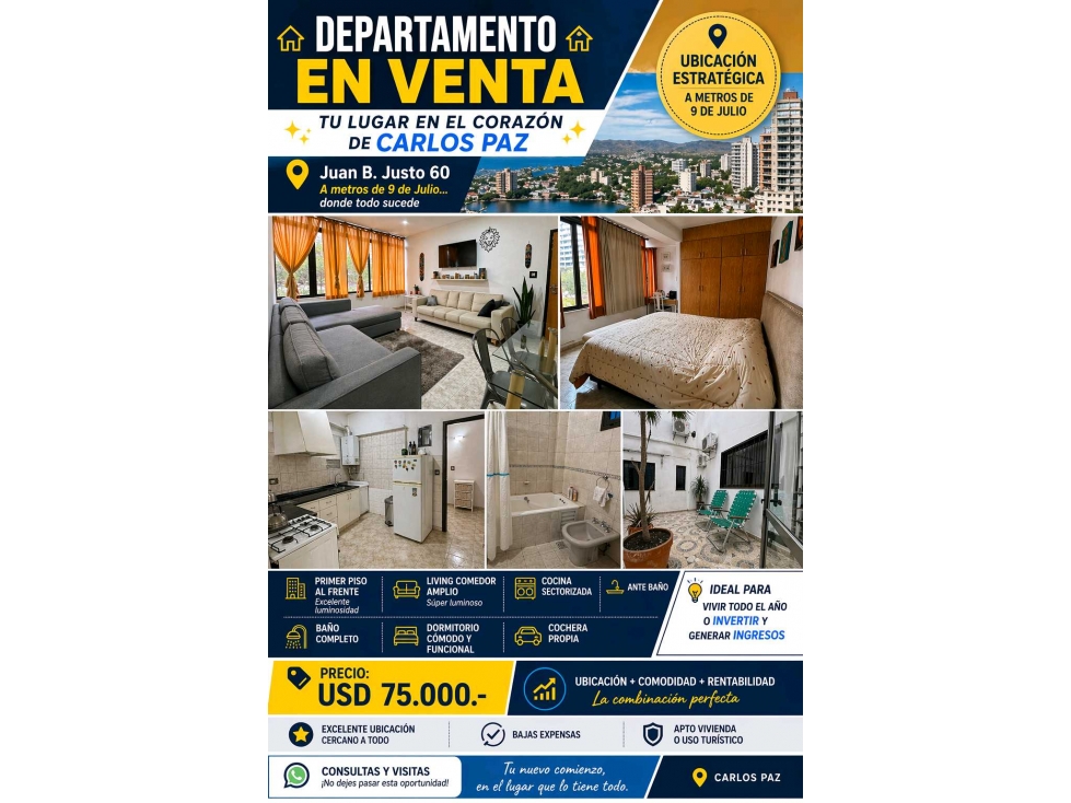 DEPARTAMENTO EN VENTA PLENO CENTrTU LUGAR EN EL CORAZÓN DE CARLOS PAZ - 1