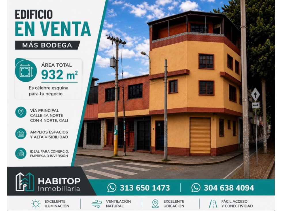 Edificio esquinero + Bodega Comercial en Venta, Cali