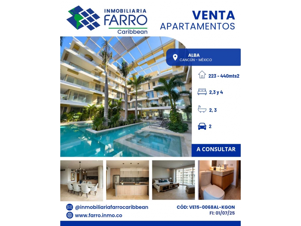 EN VENTA APARTAMENTOS RES ALBA CANCÚN MÉXICO VE15-0068AL-KGON