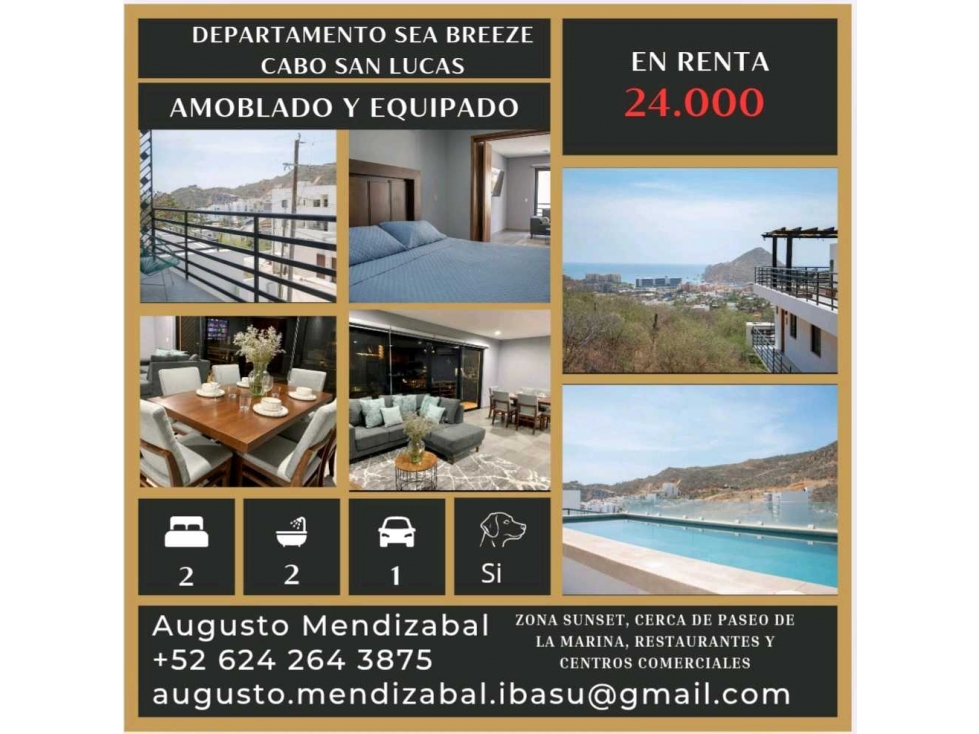En.renta Departamento en Sea Breeze. Sunset. Cabo San Lucas - 1