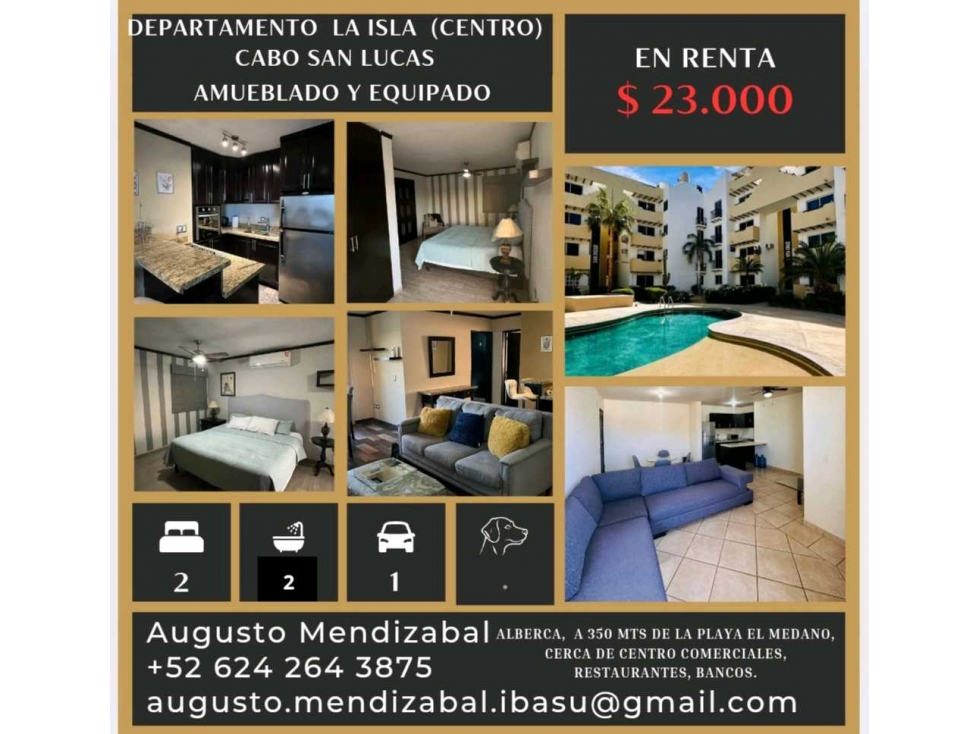 En.renta departamento.centrico.La Isla en.Cabo San.Lucas