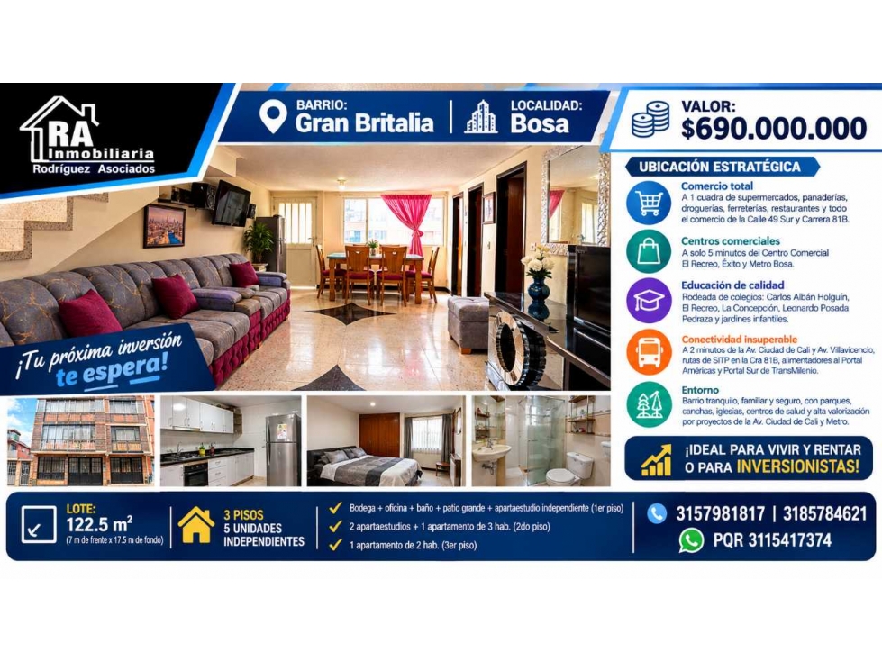 ¡GRAN CASA RENTABLE EN VENTA GRAN BRITALIA, BOSA!