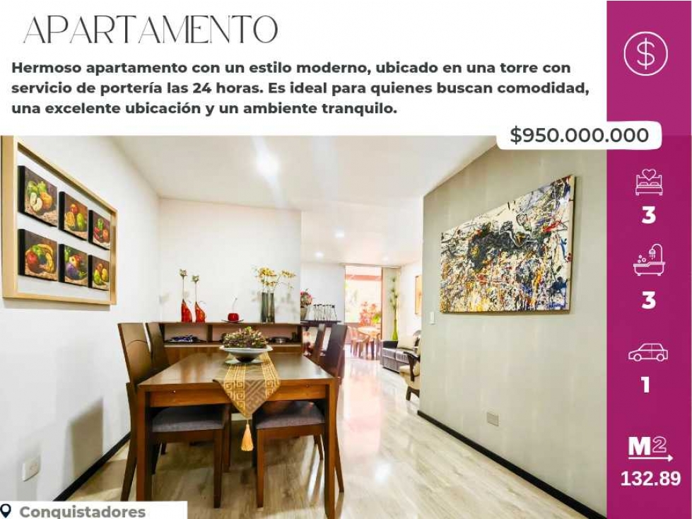 Hermoso Apartamento en Conquistadores, con terraza
