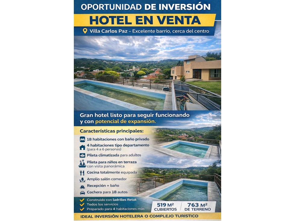 HOTEL EN VENTA EN EL MEJOR BARRIO DE VILLA CARLOS PAZExcelente ubicac - 1