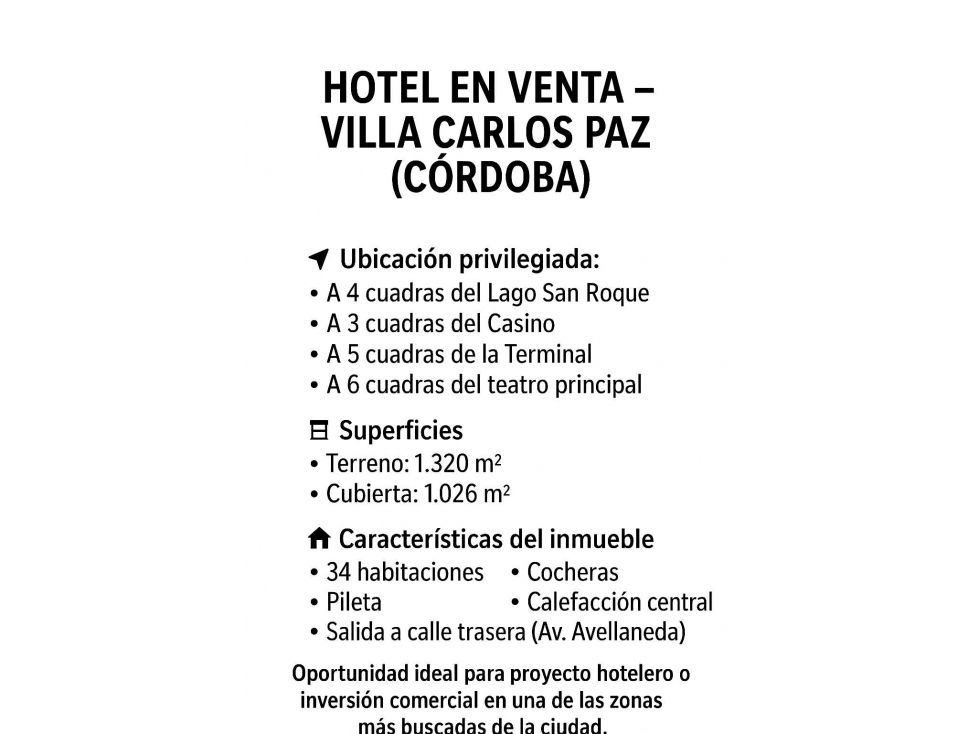 INMUEBLE CON DESTINO COMERCIAL HOTEL EN VILLA CARLOS PAZ - 1