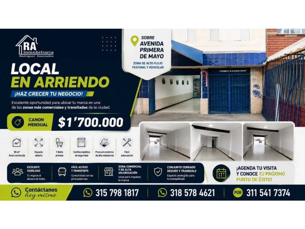 LOCAL EXCELENTEMENTE UBICADO EN LA AV 1ERA DE MAYO, KENNEDY BOGOTA