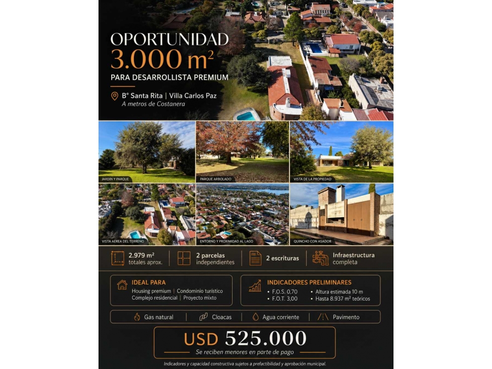 OPORTUNIDAD PARA DESARROLLISTA 2.979 m² EN SANTA RITA, VILLA CARLOS - 1