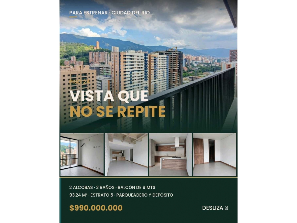 "PARA ESTRENAR EN CIUDAD DEL RÍO PISO 24 BALCÓN DE 9 MTS VISTA