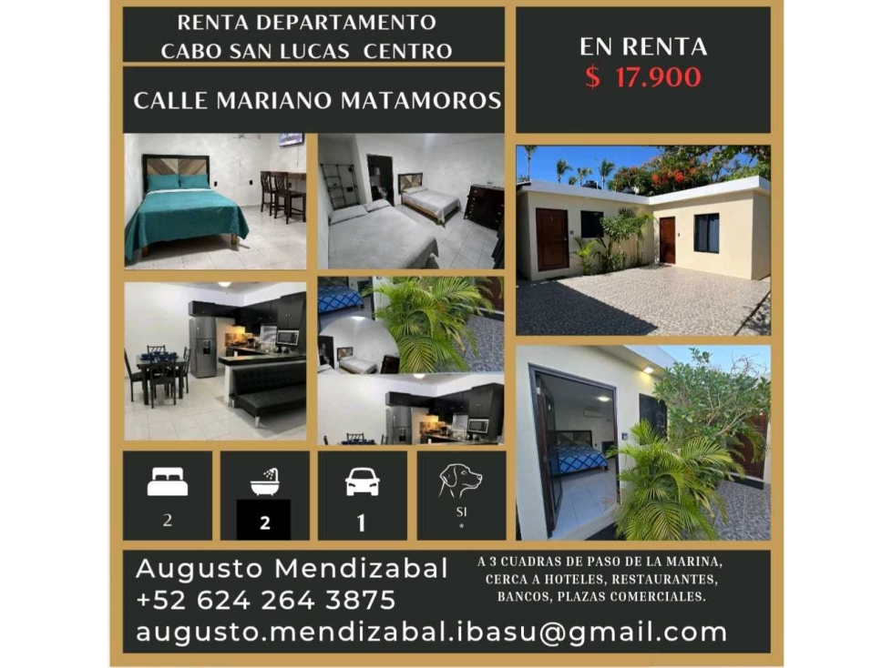 Renta Departamento en C.Mariano Matamoros.(centro).Cabo San Lucas