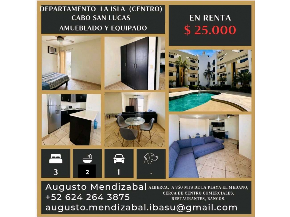 Renta departamento en La Isla, Centro, Cabo San Lucas