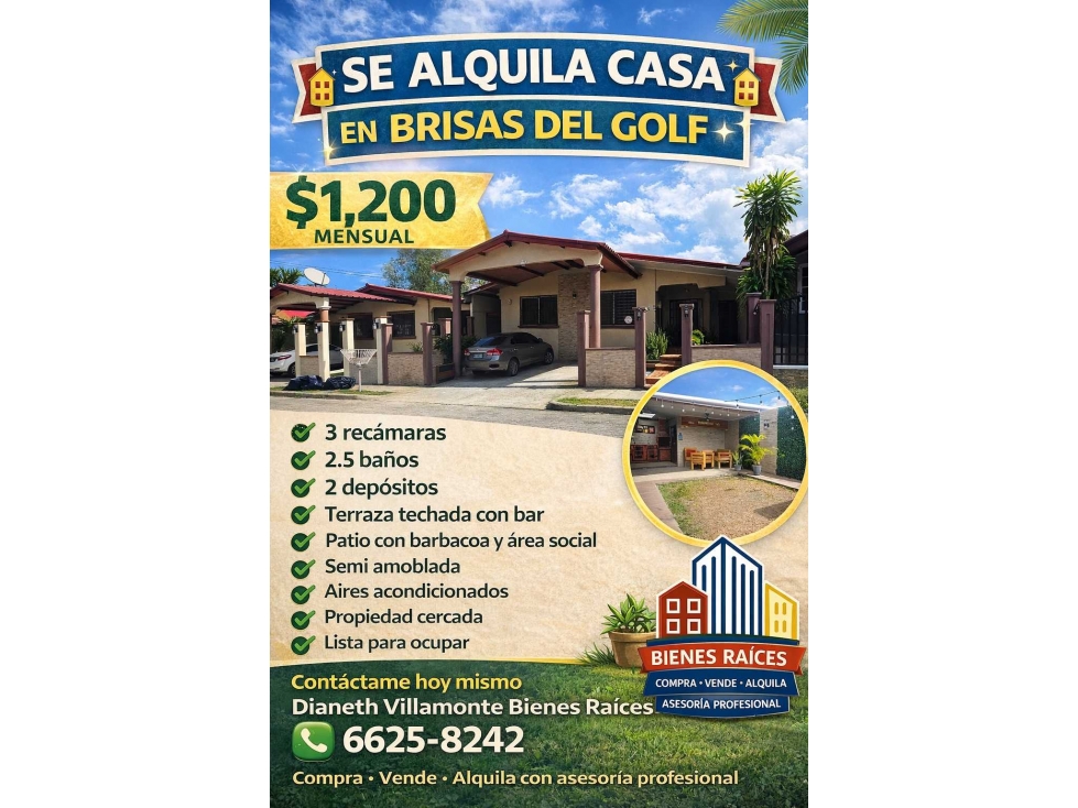 Se Alquila casa en Brisas del Golf