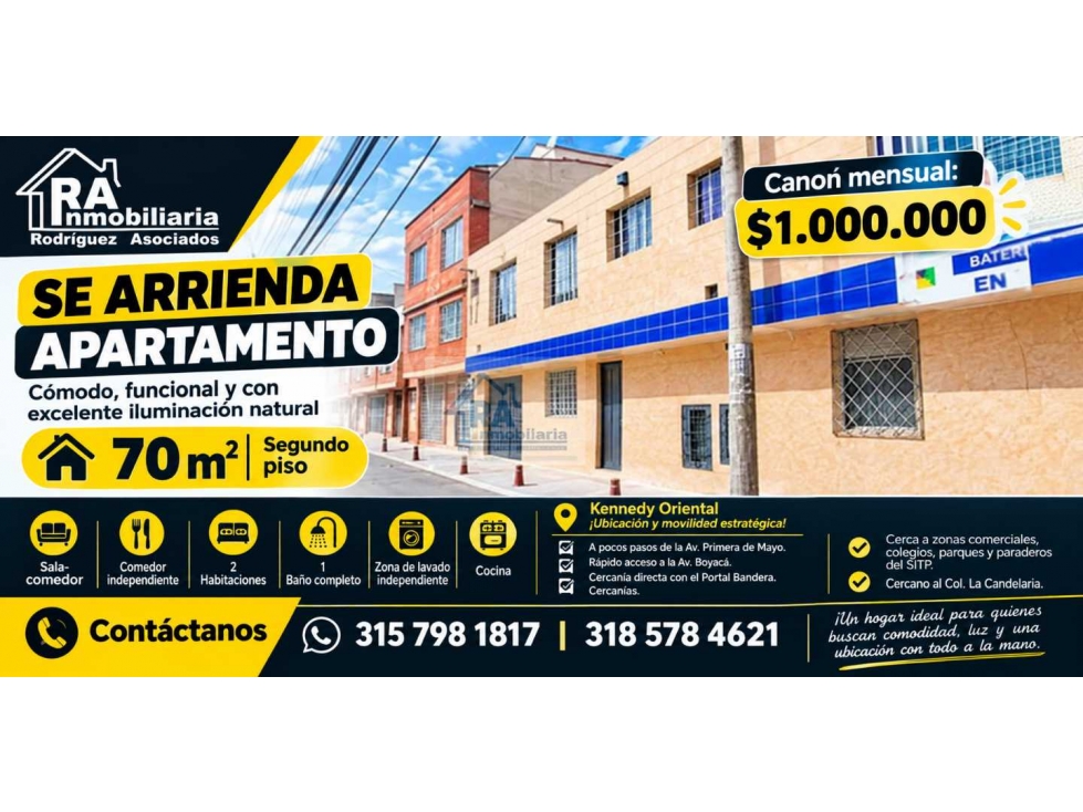 SE ARRIENDA AMPLIO APARTAMENTO EN KENNEDY CENTRAL