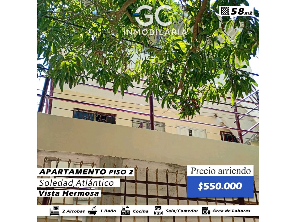 Se arrienda apartamento piso 2 vista hermosa