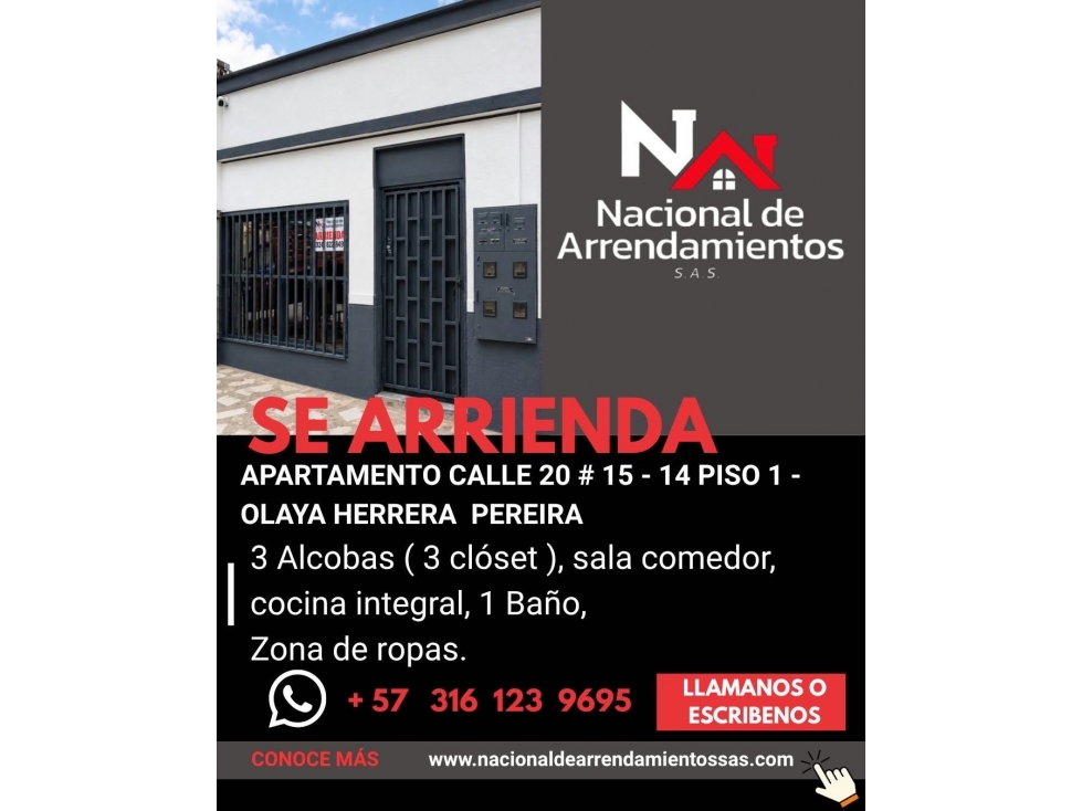 SE RENTA APARTAMENTO BARRIO OLAYA PEREIRA