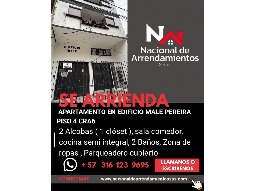 SE RENTA APARTAMENTO EN EL EDIFICIO MALE PEREIRA
