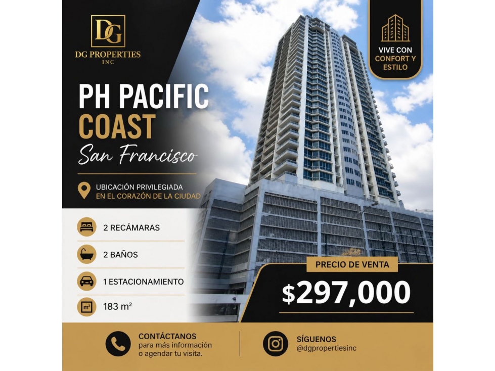 SE VENDE APARTAMENTO EN PH PACIFIC COAST $297,000 negociable
