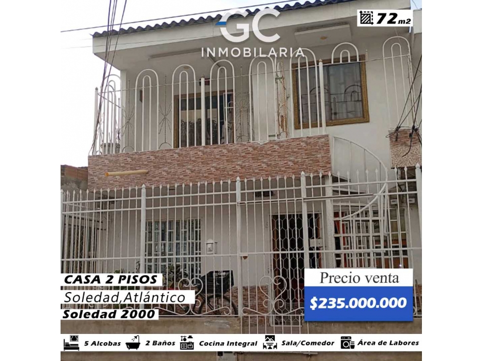Se vende casa 2 pisos soledad 2000
