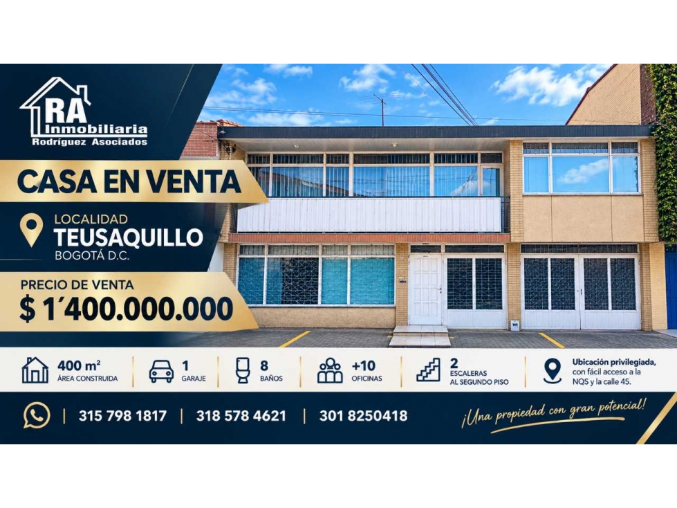 SE VENDE CASA PARA MULTIPLES IDEAS DE NEGOCIOS. LA SOLEDAD TEUSAQUILLO