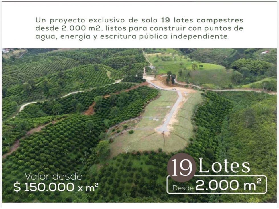 SE VENDEN LOTES CAMPESTRES A 2 KILOMETROS DE QUIMBAYA