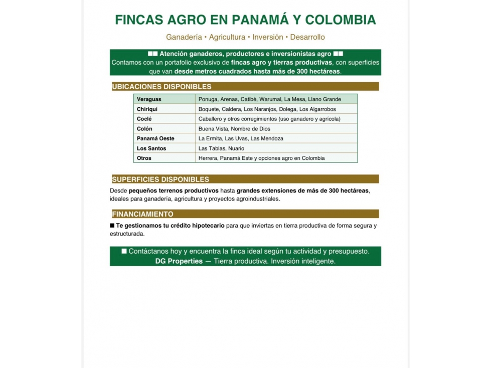 SE VENDEN FINCAS AGRO EN PANAMÁ y en Colombia desde m2 hasta + 300HA - 1