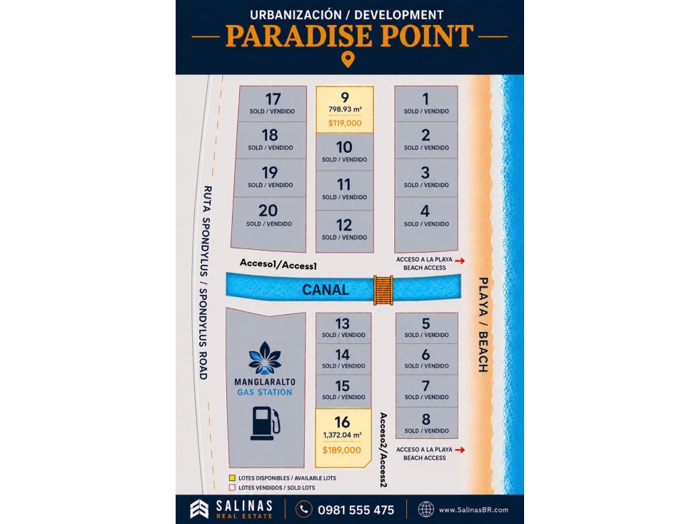 Terreno 1,372 m2 en Venta Paradise Point, Manglaralto