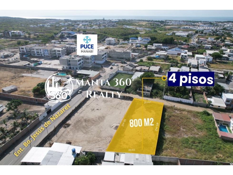 Terreno en Venta Los Gavilanes Manta Cerca PUCE 800 m²
