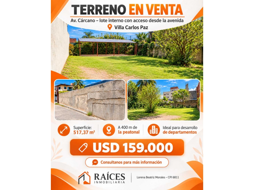 TERRENO EN AV. CÁRCANO 517 M² IDEAL DESARROLLO