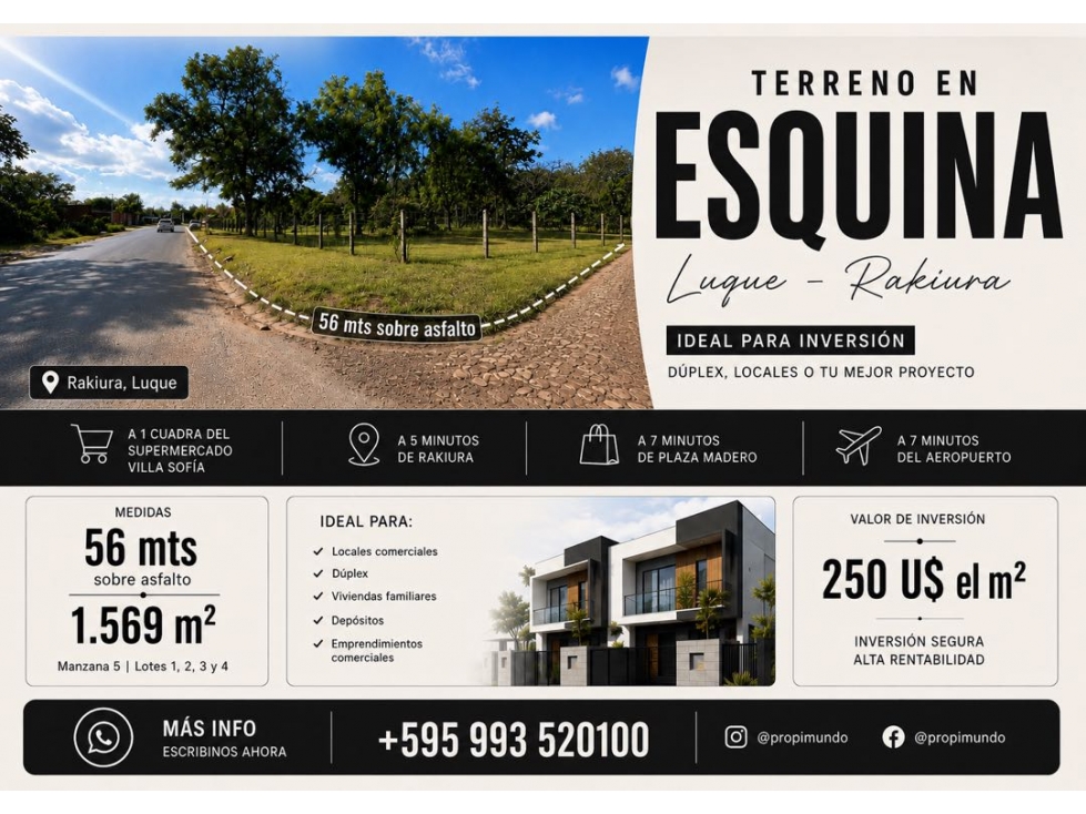 Terreno en esquina en Luque 1570m2 - zona Rakiura y Villa Sofia - 4