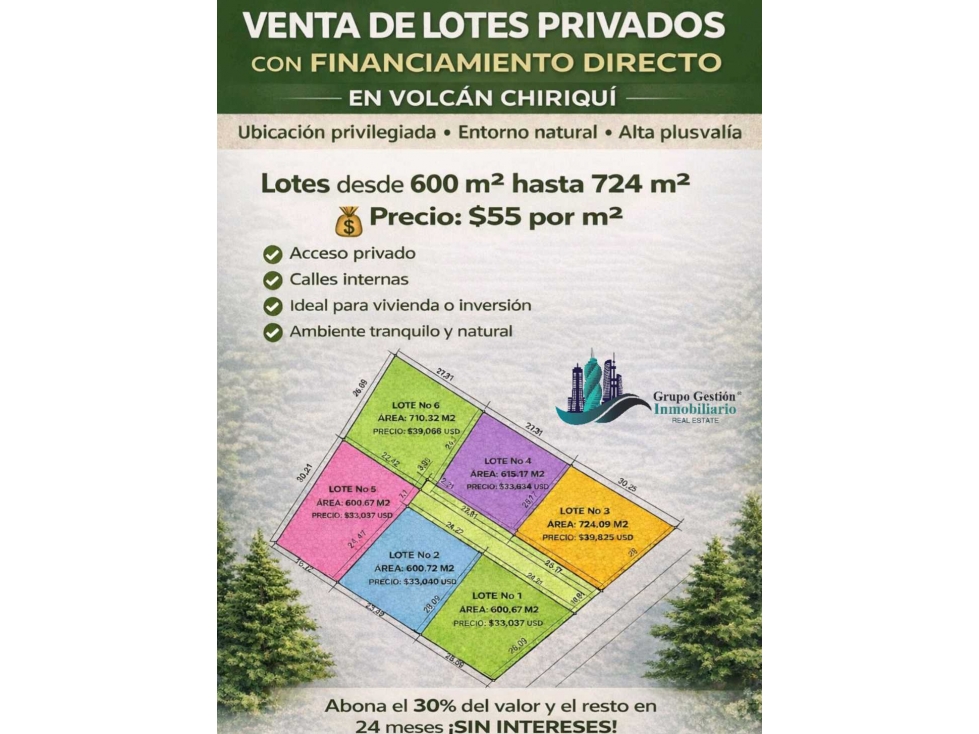 TERRENO EN VENTA BRISAS DEL NORTE: 600M - 724M2: B/. 55 m2