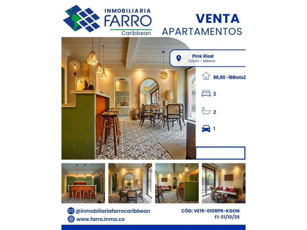 VENDE APARTAMENTO PINK RIAD TULUM MÉXICO VE15-0108PR-KGON