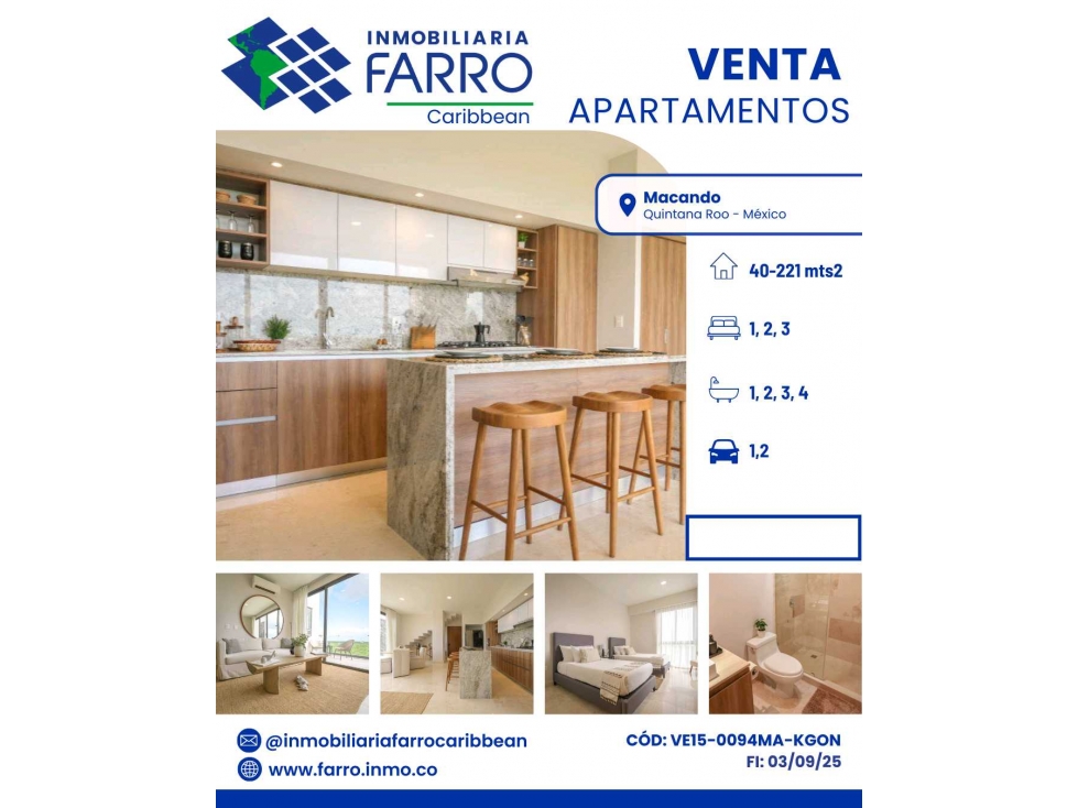 VENDE APARTAMENTOS EN MACONDO QUINTANA.ROO MÉXICO VE15-0094MA-KGON