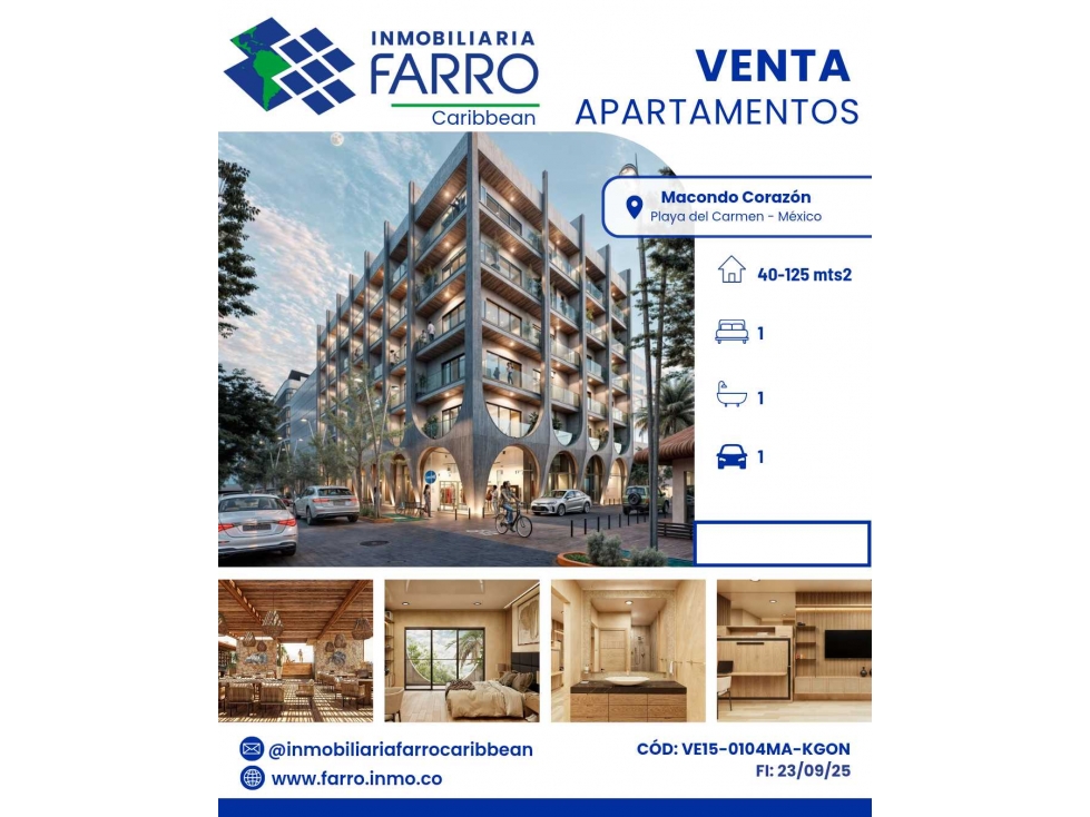 VENDE APARTAMENTOS EN MACONDO CORAZÓN MÉXICO VE15 0104 KGON