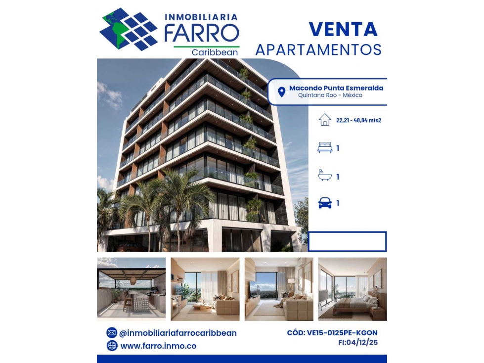 VENDE. APARTAMENTOS MACONDO OUNTA ESMERALDA MEXICO VE15 0125PE KGON
