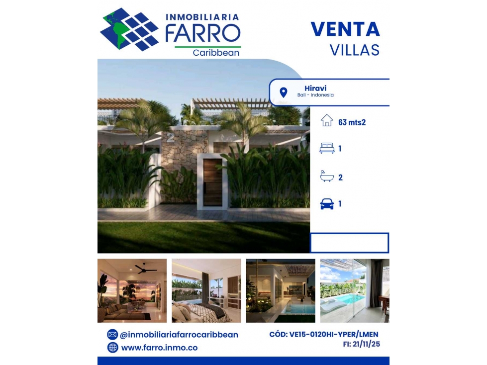 VENDE VILLAS EN.HIRAVA BILAVI.INDONESIA VE15 0120HI YPER/LMEN