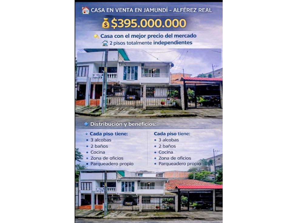 Vendo casa jamundi barrio alferez real 2 pisos independientes