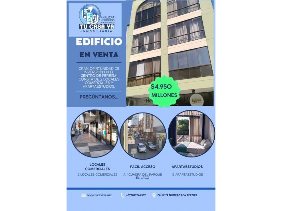 VENDO EDIFICIO CON RENTA EN EL CENTRO DE PEREIRA