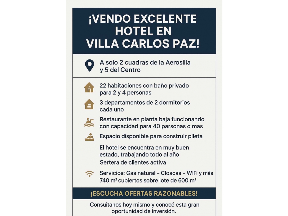 VENDO HERMOSO HOTEL A METROS DEL CENTRO, VILLA CARLOS PAZ - 2