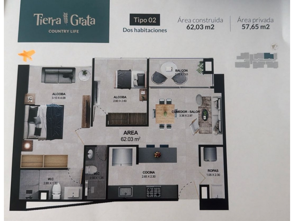 Venta apartamento 62 mt en cesión de derechos en country life