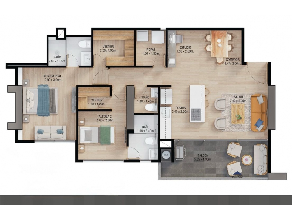 Venta apartamento con balcón. Envigado, Los Mesa. Unidad completa. — foto 2