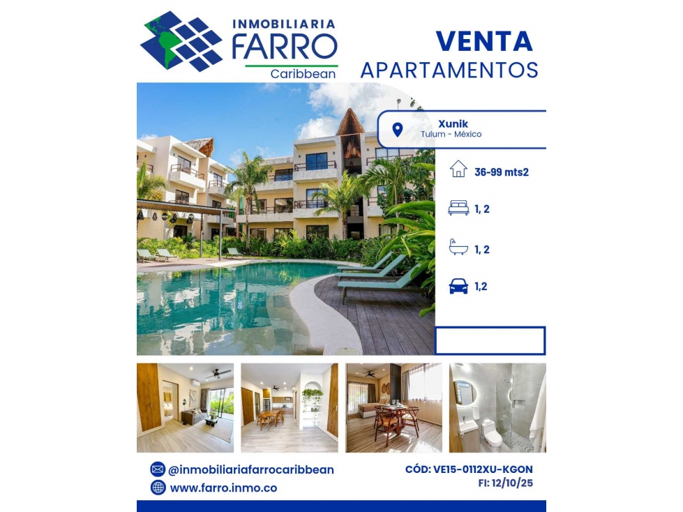 VENTA APARTAMENTOS XUNIK TULUM MEXICO VE15-0112XU KGON