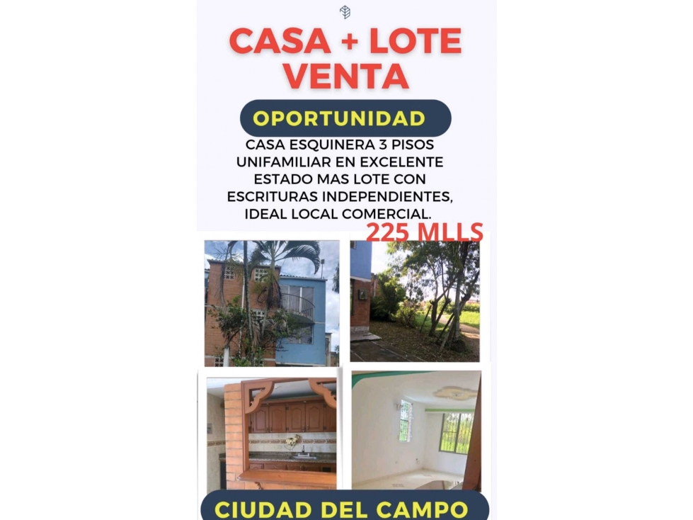 VENTA CASA ESQUINERA 3 NIVELES UNIFAMILIAR CIUDAD DEL CAMPO CANDELARIA - 1