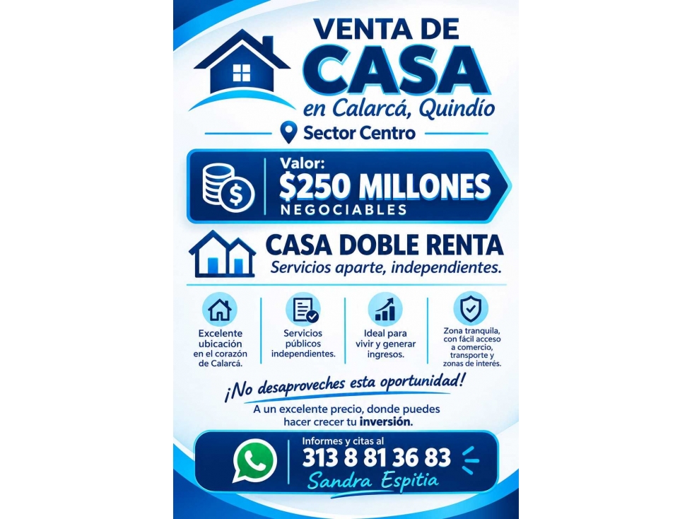 VENTA DE CASA CALARCA QUINDIO SECTOR CALARCA CENTRO DOBLE RENTA