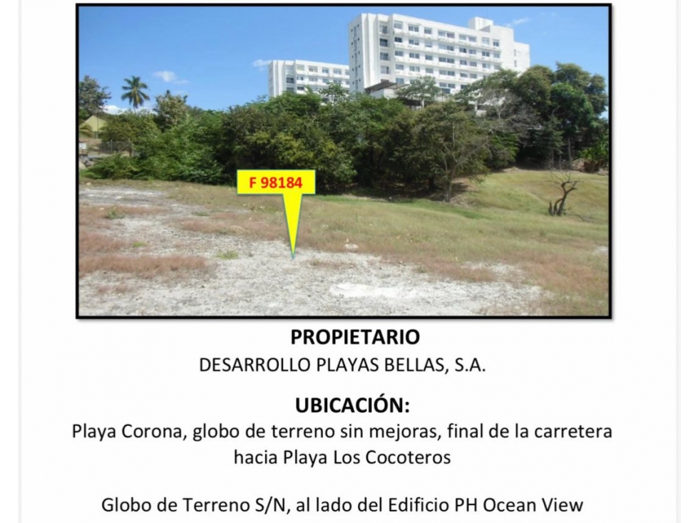 VENTA DE LOTE EN PLAYA CORONA AMETROS DEL MAR INVERSIÓN 19570M2 JJ - 2