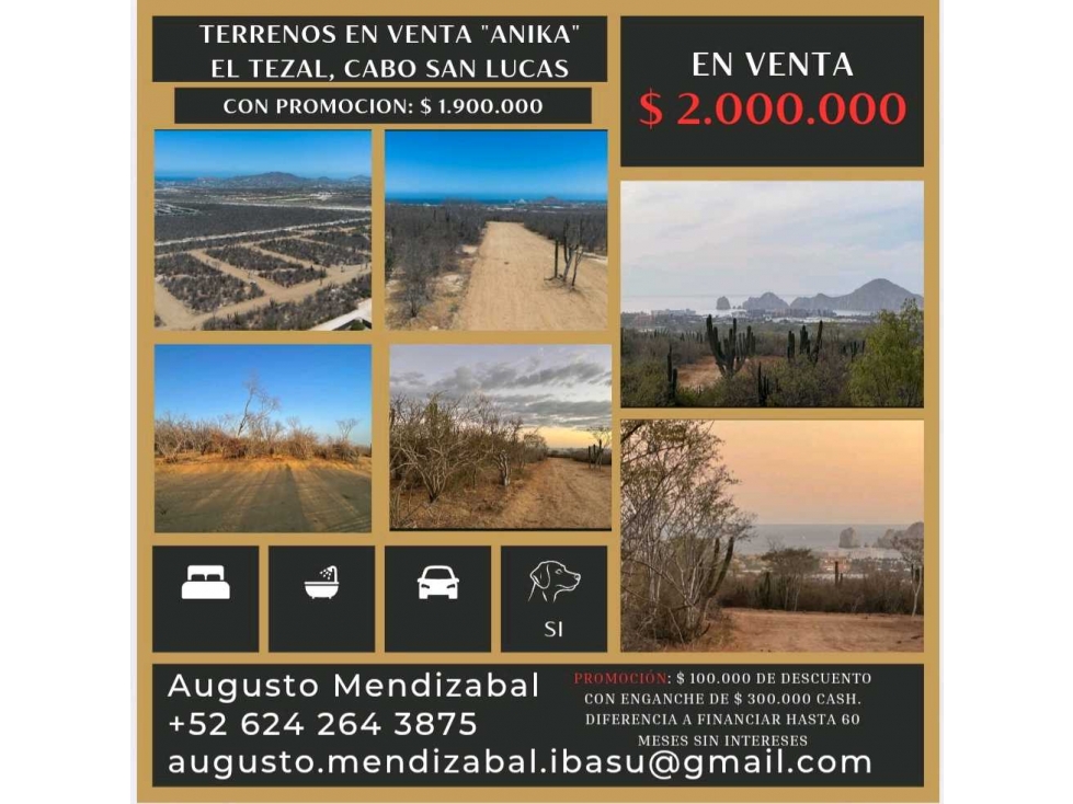 Venta de lotes de terreno "Anika" en.El Tezal" Cabo San Lucas - 1